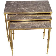 Set of Louis XVI Style Marble-Top Bronze Nesting Tables 10