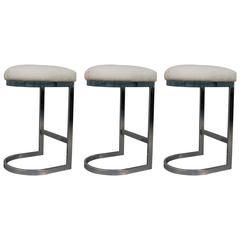 Set of Three Milo Baughman Style Chrome Barstools