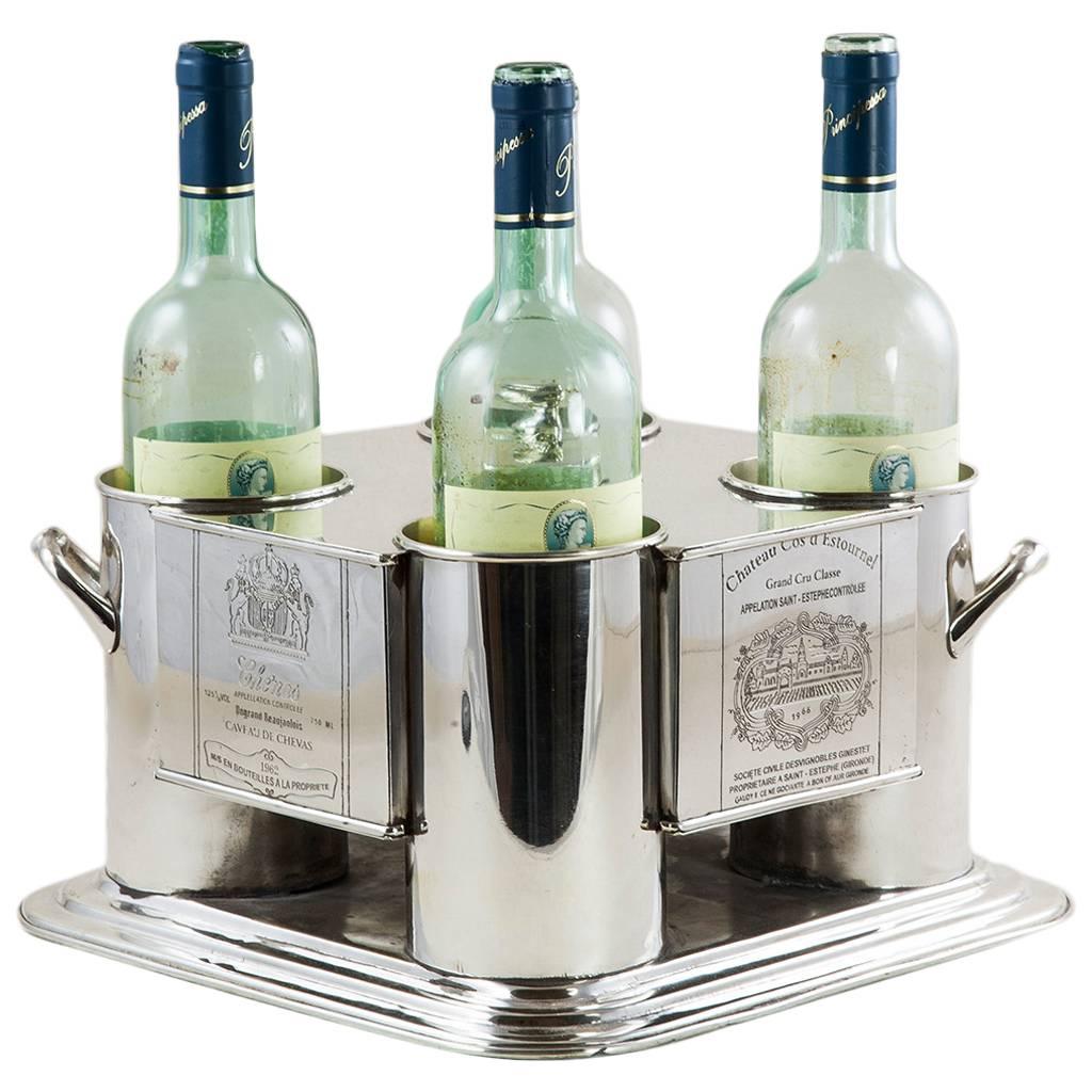 MidCentury French Silver Wine Chiller with Engraved Wine Labels, 1966