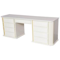 Vanity, Executive Desk Attributed to Rougier Hollywood Glam White Nine Drawers