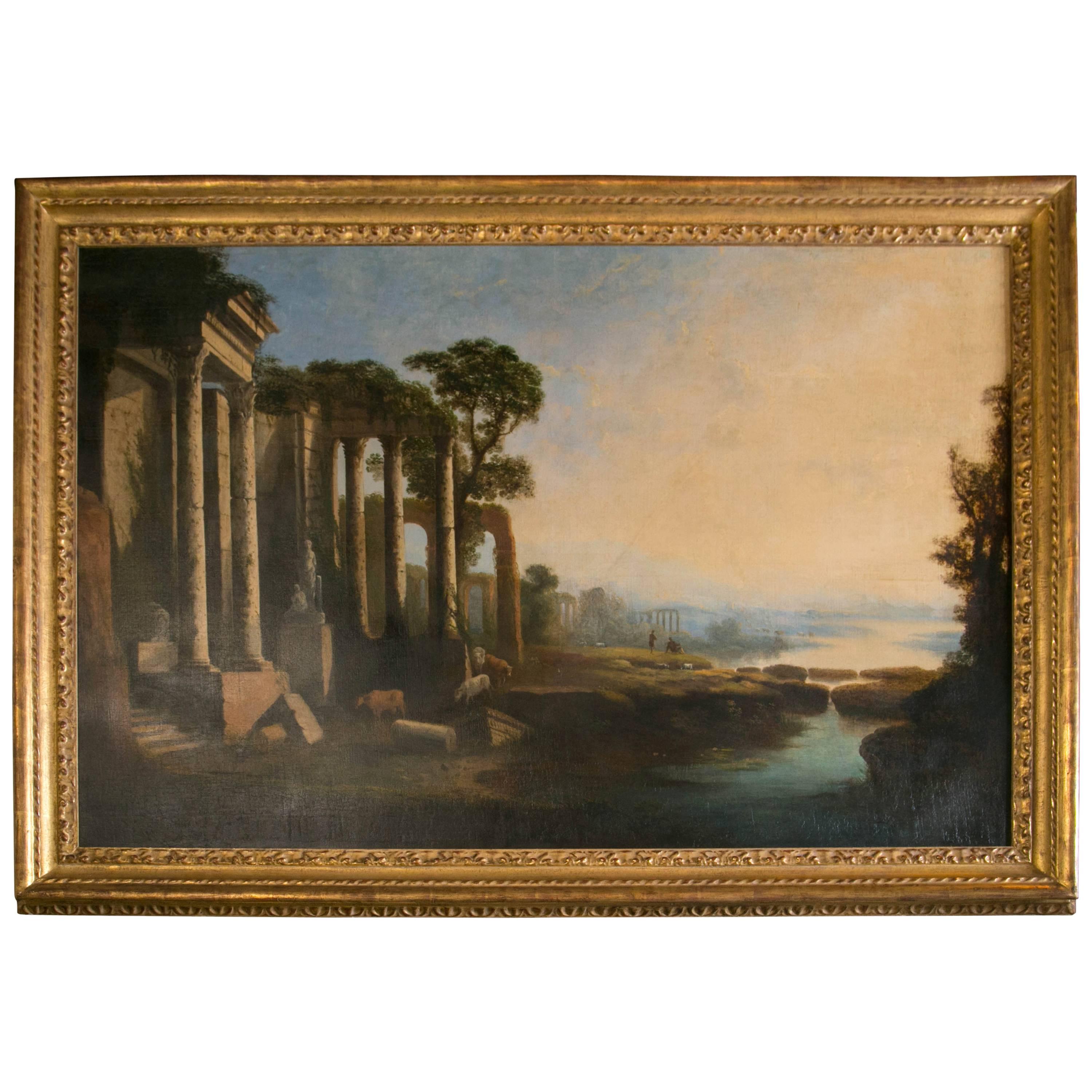 19th Century Italian O/C Painting of Ruins For Sale