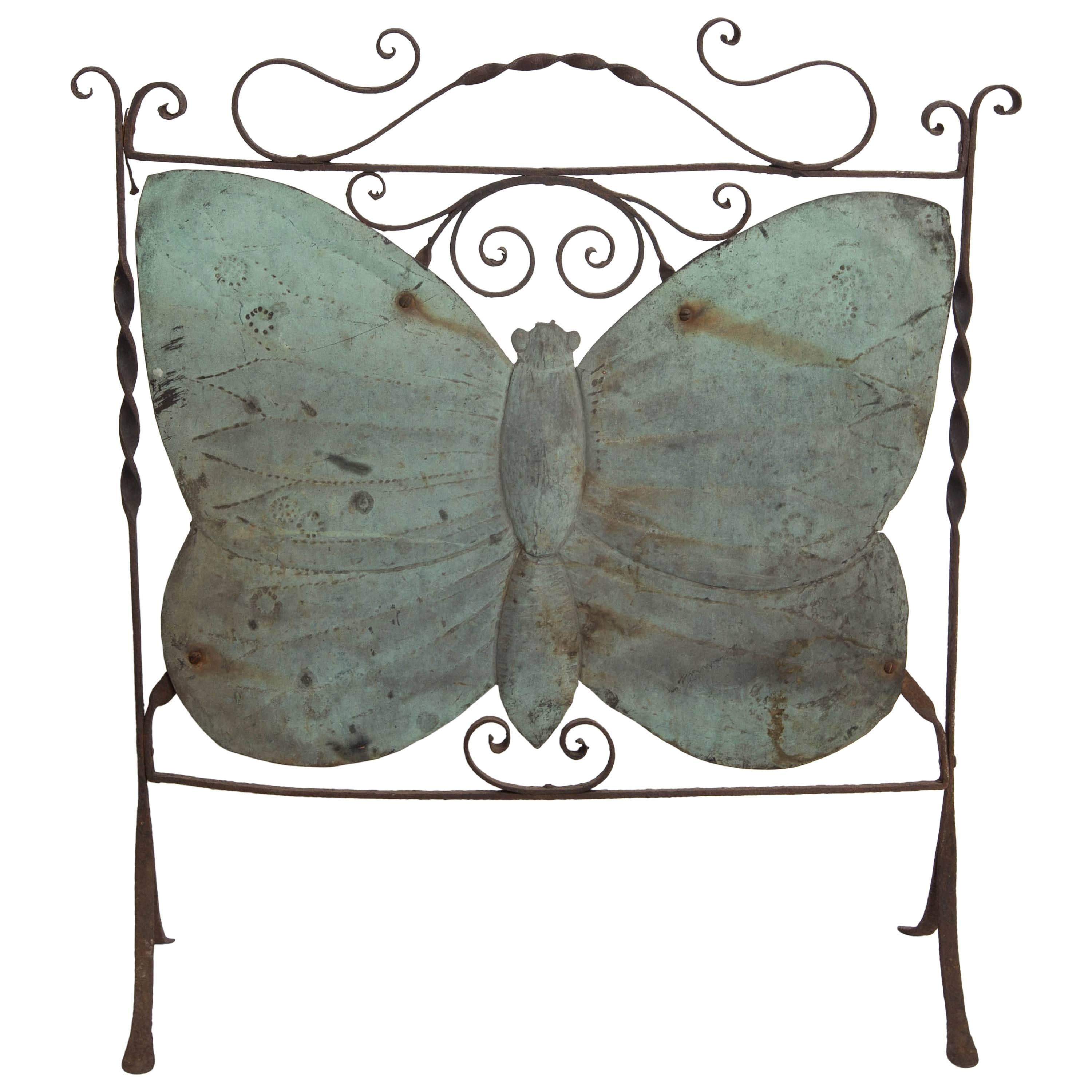 Art Nouveau Wrought Iron Butterfly Fire Screen