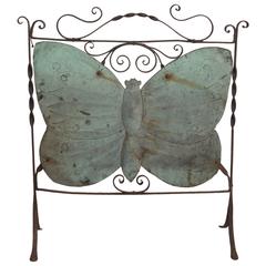 Antique Art Nouveau Wrought Iron Butterfly Fire Screen