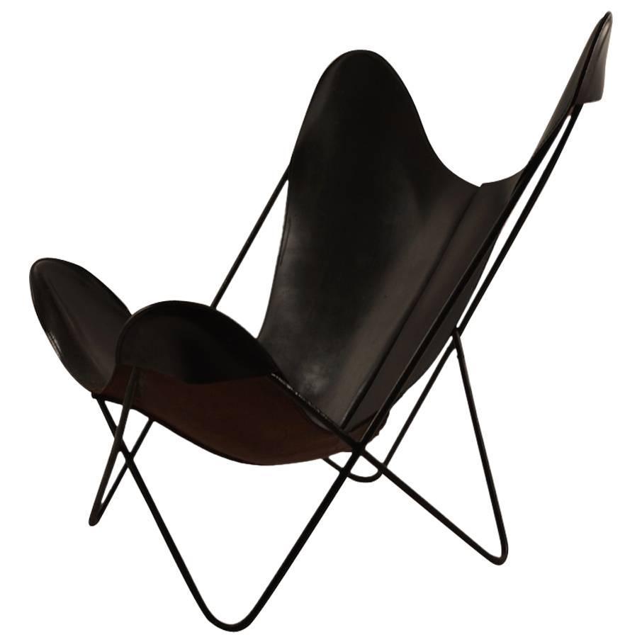 Slick Original Hardoy Butterfly in Black Leather For Sale