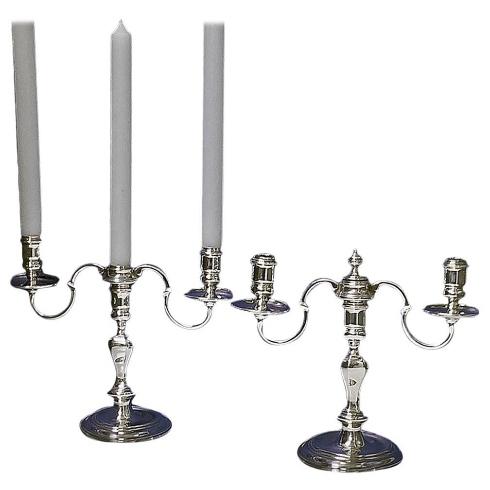 Queen Anne Style Sterling Candelabra Candlesticks, London, 1956, Harrods