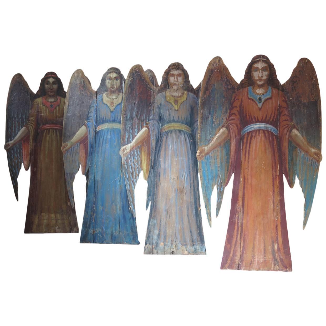 Four 1850s Italian Angels from a Theater Decor For Sale