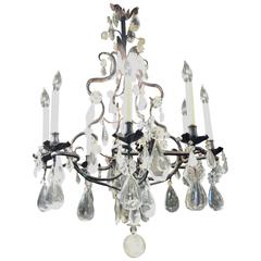 Antique French Rock Crystal and Wrought Iron Chinoiserie Chandelier, circa 1900