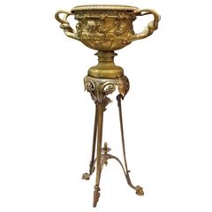 Large French Bronze Warwick Urn with Bronze Pedestal, circa 1880