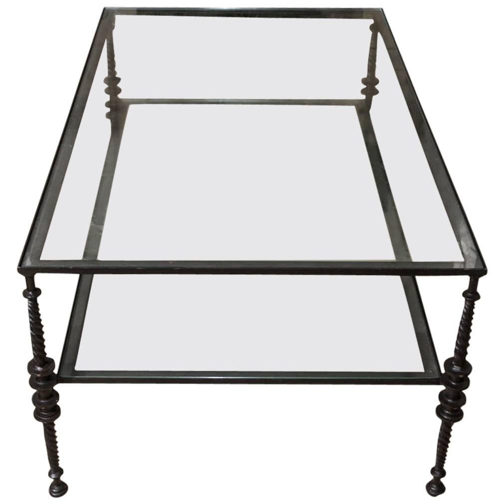 Giacometti Style Black Wrought Iron Two-Tier Cocktail Table