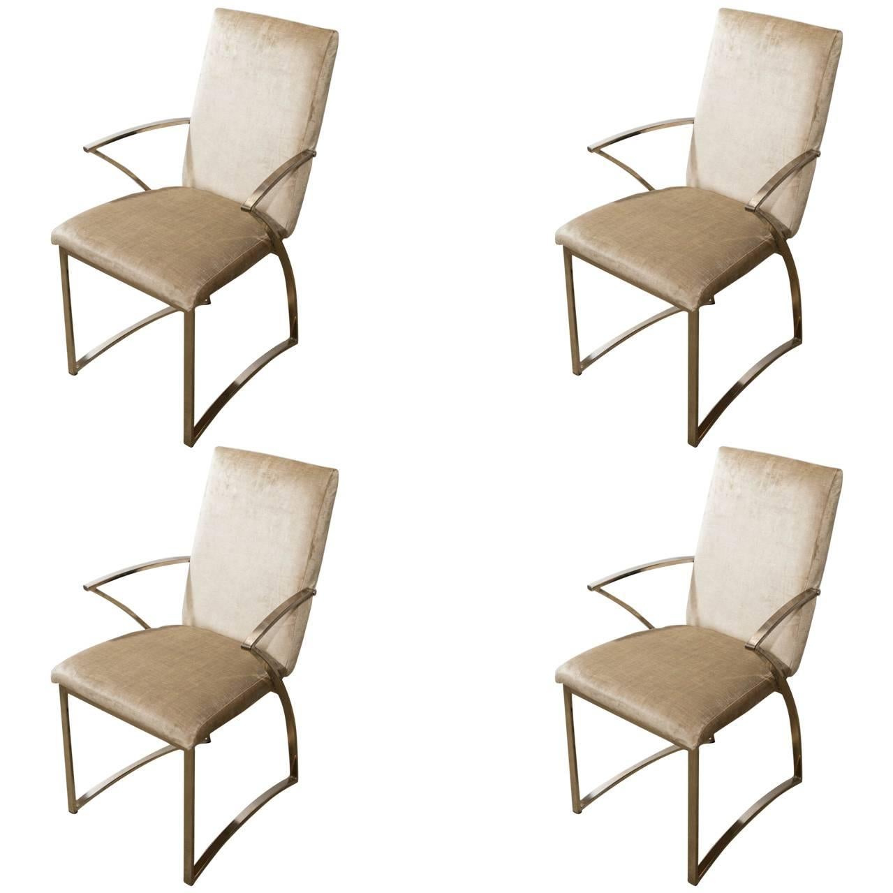 Set of Four Mid-Century Milo Baughman Style Chrome Dining Chairs For Sale
