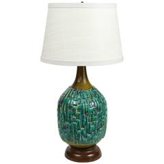 Mid-Century Turquoise Ceramic Lamp