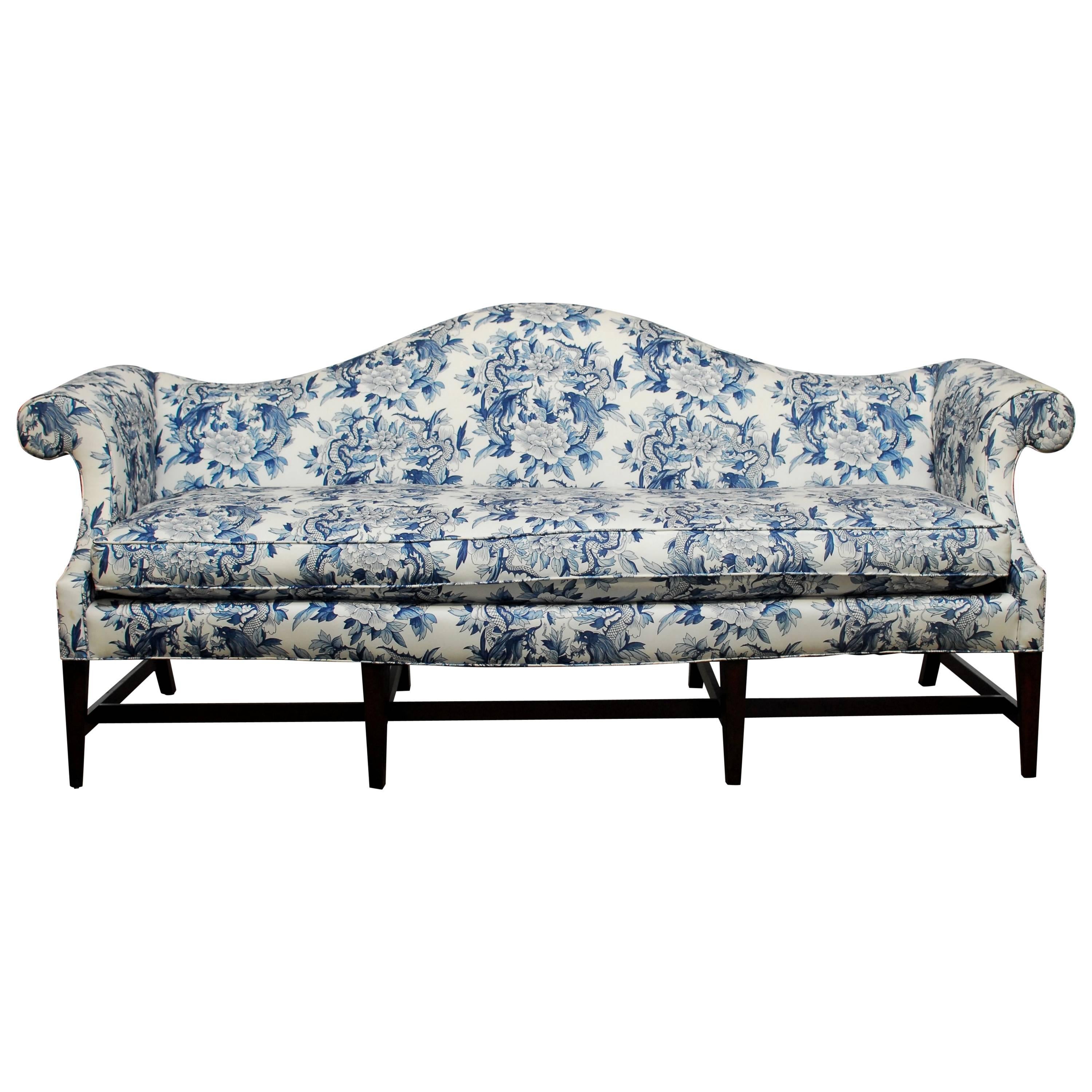 Chippendale Style Camelback Sofa with Chinoiserie Dragon Upholstery