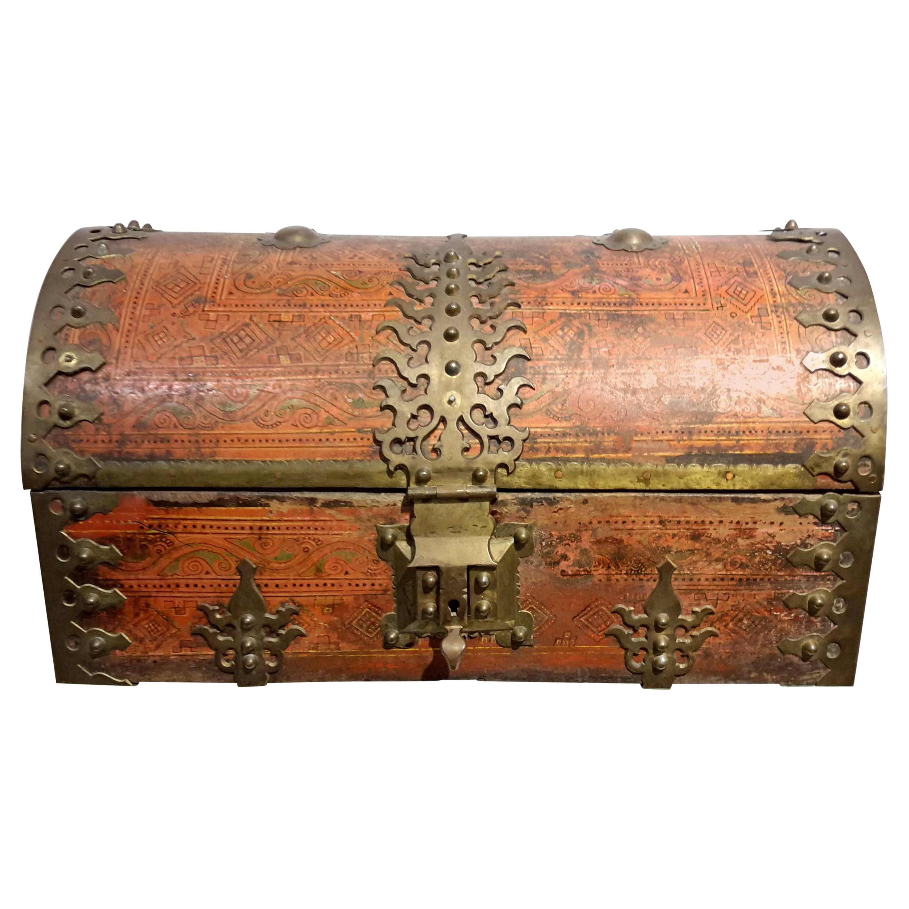 Large Anglo Indian Malabar Treasure Chest, Brass Fittings circa 19th Century