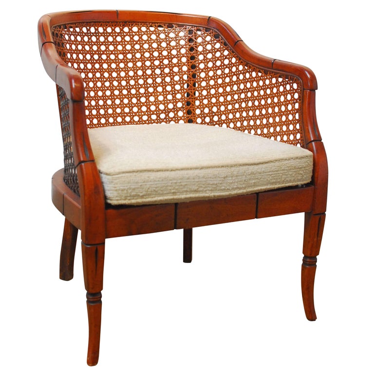 Midcentury Bamboo Cane Barrel Chair For Sale at 1stDibs | cane back barrel  chair, barrel cane chair, cane barrel chairs
