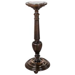 Late 19th Century French Carved Walnut Pedestal or Column with Marble Top
