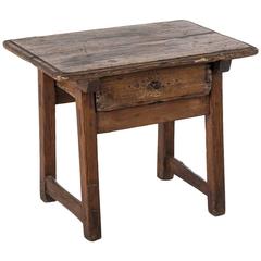 19th Century French Rustic Primitive Style Pine Side Table with Drawer