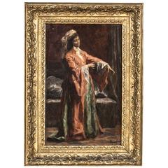 Antique Signed 19th Century Figural Oil on Panel in Original Giltwood Frame