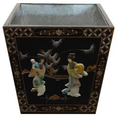 Chinese Black Lacquer and Hard Stone Planter Box