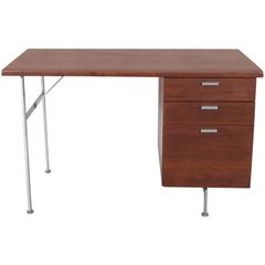 Midcentury Walnut and Stainless Steel Three-Drawer Desk