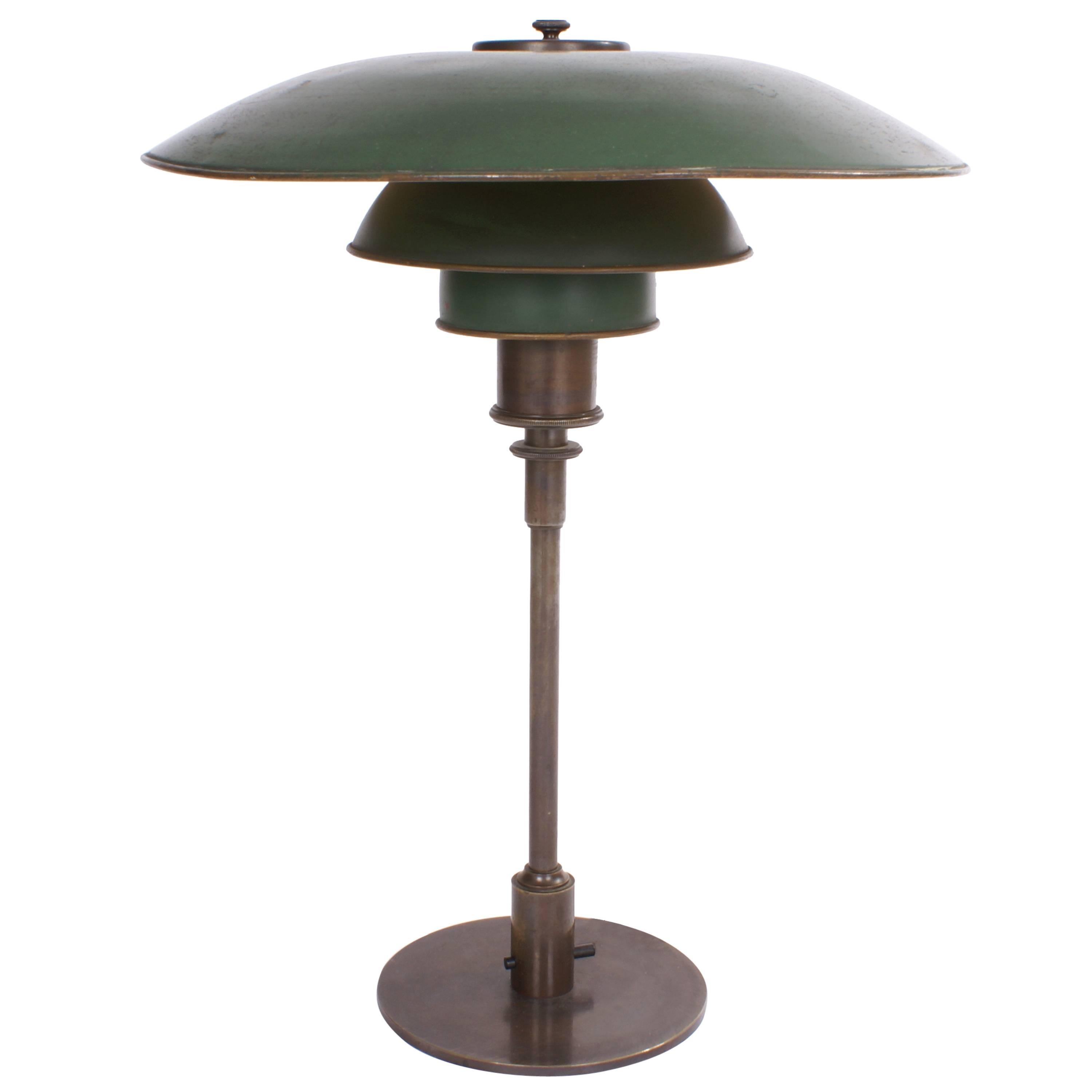 Poul Henningsen 'PH 4/3' Desk Lamp with Green Copper Shades, 1926-1928 For Sale