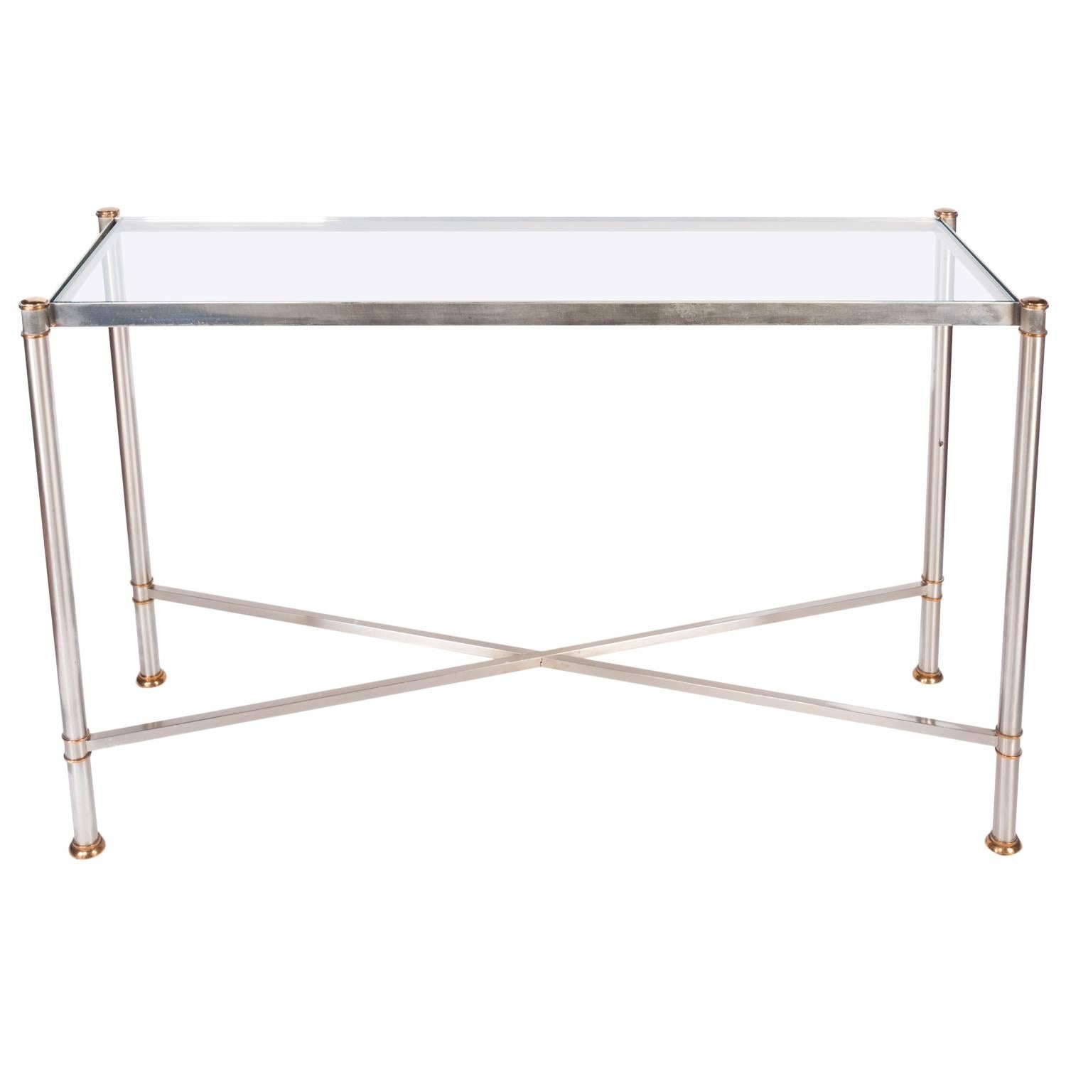 Maison Charles "Chambord" Glass and Steel Console Table