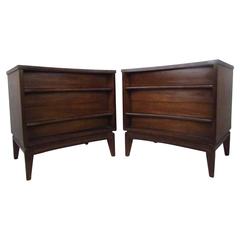 Pair of Midcentury Curved Front Nightstands