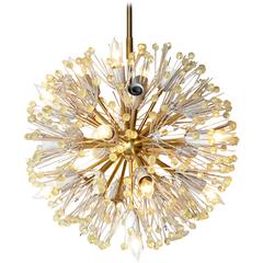 Spherical Brass and Cut Glass Chandelier by Emil Stejnar for Rupert Nikoll