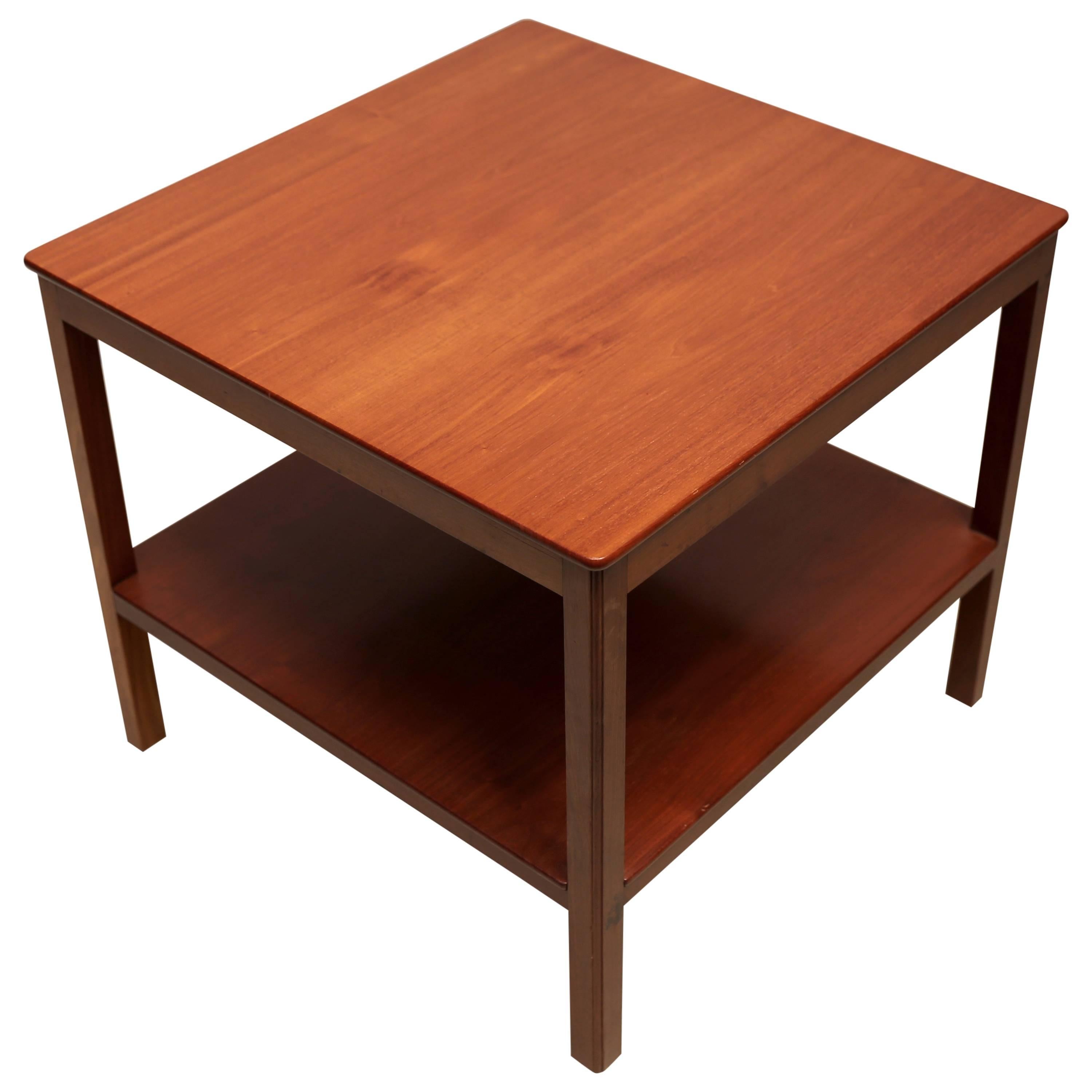 Square Side Table with Bottom Shelf in Cuban Mahogany by Kaare Klint