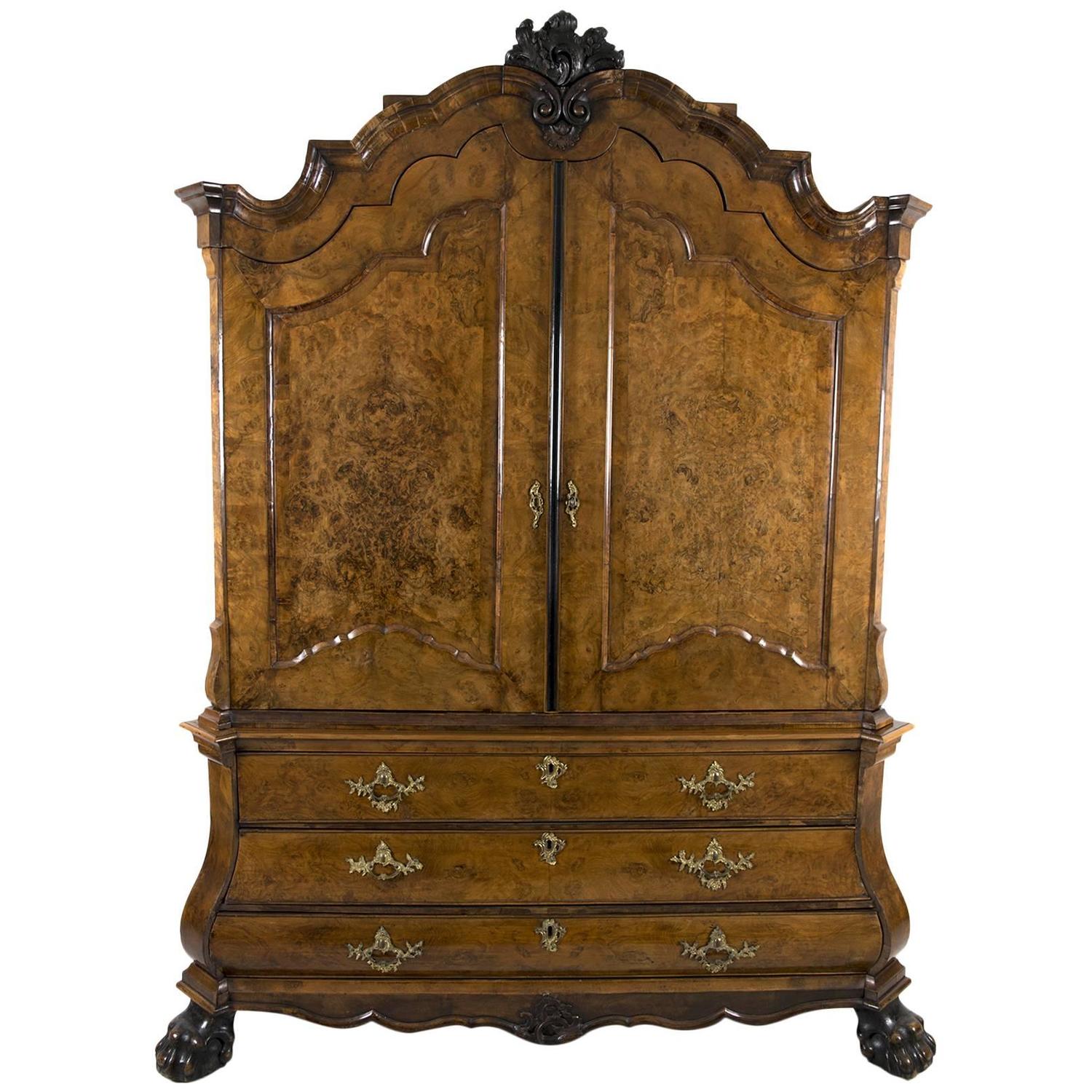 Magnificent Dutch Burled Walnut Armoire, Mid18th Century For Sale at 1stdibs