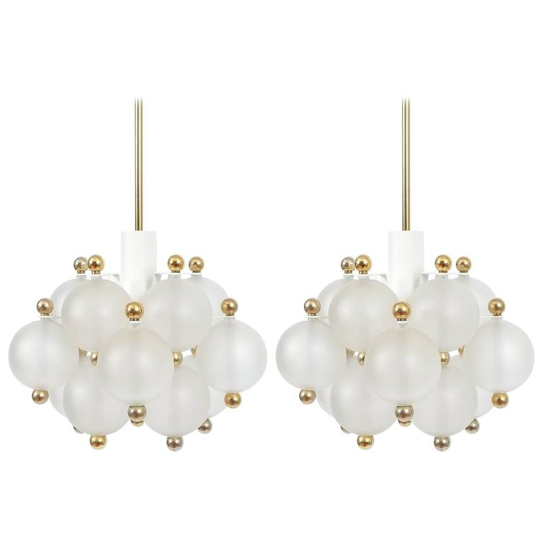 Pair of Petite Glass Brass Chandeliers in the Style of Seguso at 1stdibs