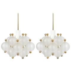 Pair of Petite Glass Brass Chandeliers in the Style of Seguso