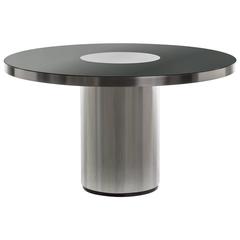 Table de salle à manger ronde en miroir noir dans le style de Willy Rizzo