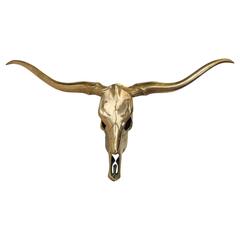 Vintage Brass Longhorn Skull Wall Sculpture