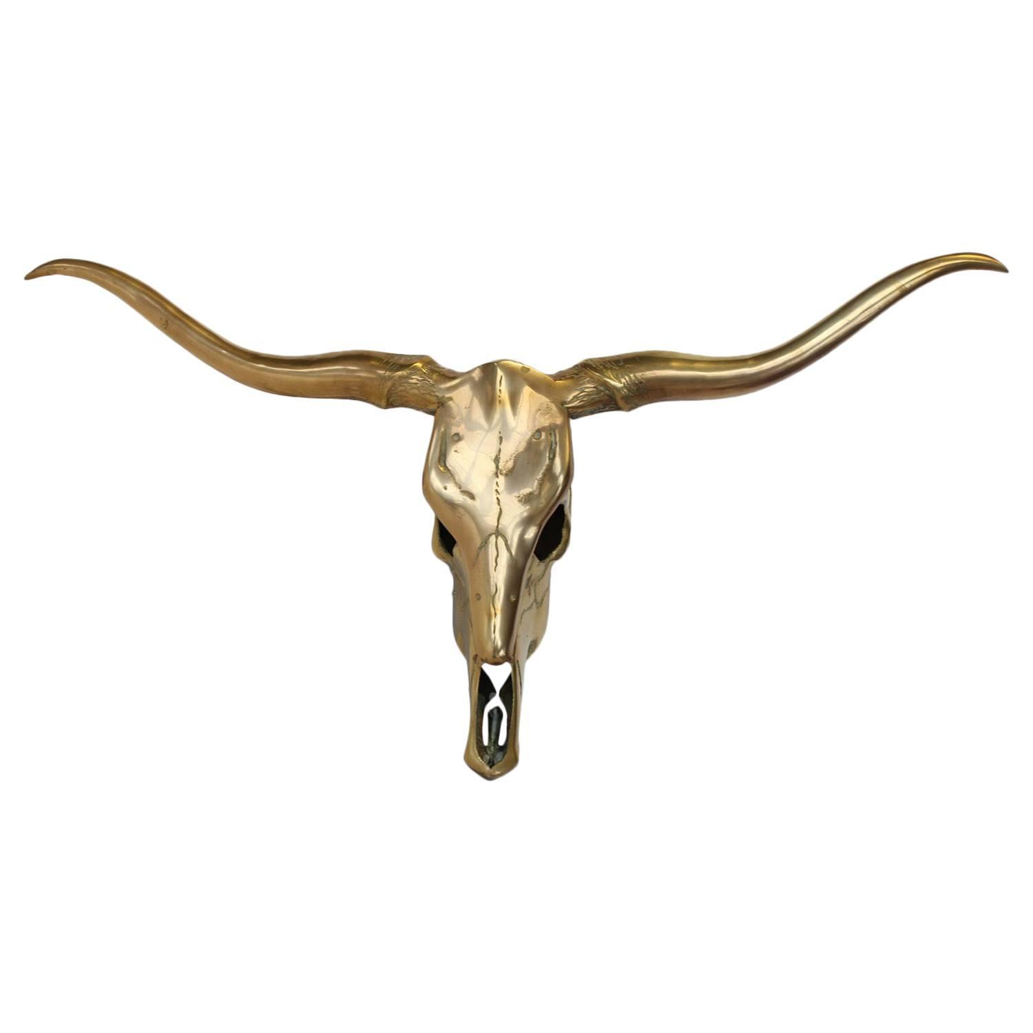 Vintage Brass Longhorn Skull Wall Sculpture For Sale at 1stdibs