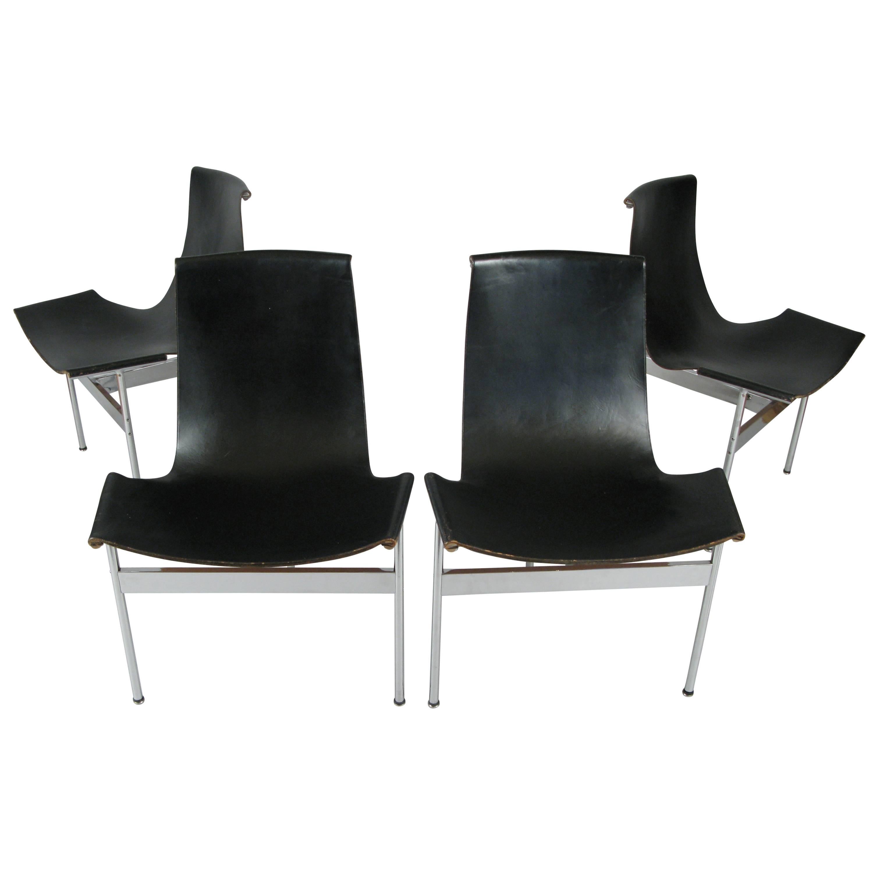 Set of Four Leather and Chrome Chairs by Katavolos, Kelly, Littell for Laverne