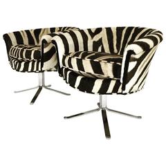 Pair of Swivel Chairs in Zebra Hide by Pace, in the manner of I.M. Rosen