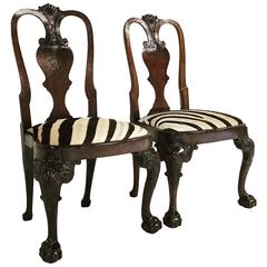 Pair of 19th Century English Walnut Side Chairs with Zebra Hide Seats