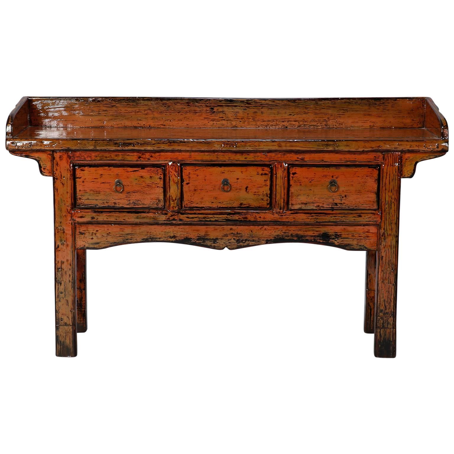 Chinese Painted and Lacquered Three-Drawer Console