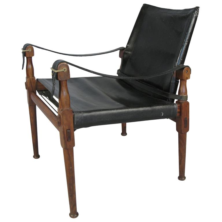 Leather Safari Campaign Chair By Hayat, Vintage Leather Campaign Chair