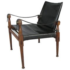 Vintage Rosewood and Leather Safari Campaign Chair by Hayat 