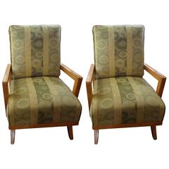 Pair Of French André Arbus Style Art Deco Lounge Chairs