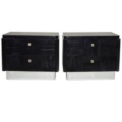 Pair of Rougier Nightstands in Cerused Black Oak with Chrome Bases
