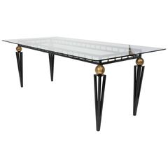 Vintage Forged Iron and Glass Dining Table