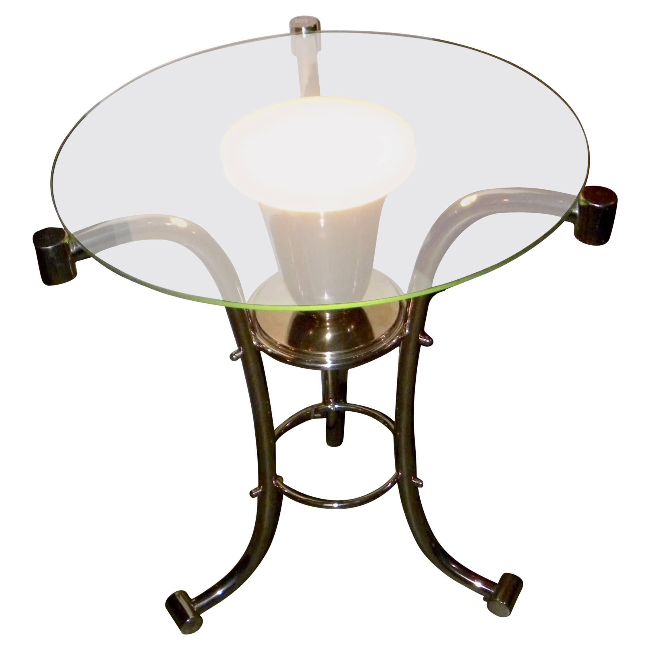 Art Deco Glass Side Table with Uplight