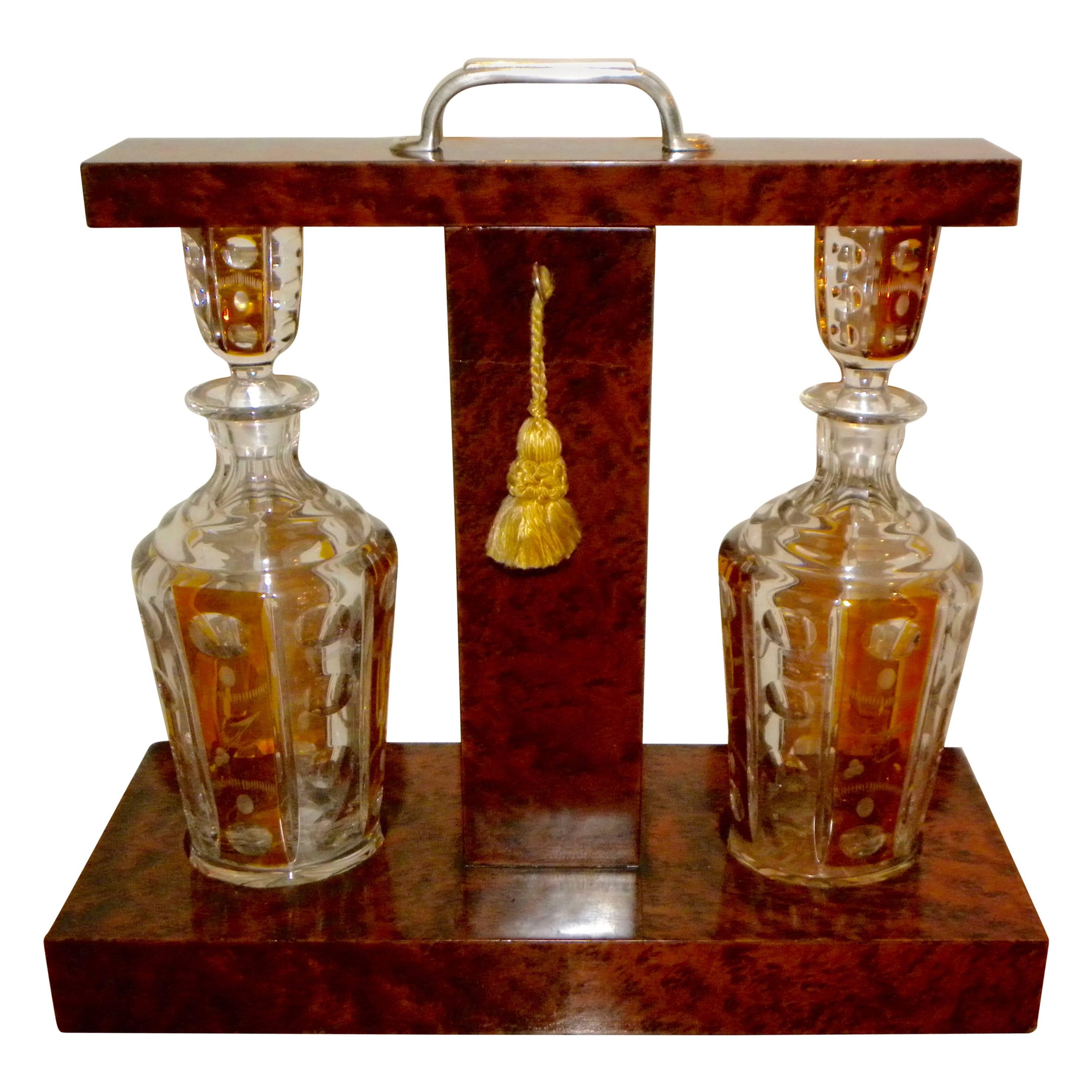 Art Deco Tantalus Set with Cut Crystal Decanters For Sale