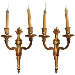 Elegant Pair of Caldwell Dore Bronze Two-Arm Flame Top Neoclassical Sconces 9