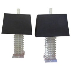 Pair of Large Stacked Lucite Table Lamps