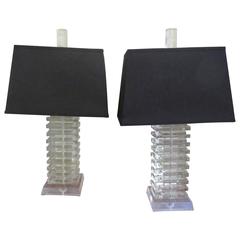 Pair of Large Stacked Lucite Table Lamps 11