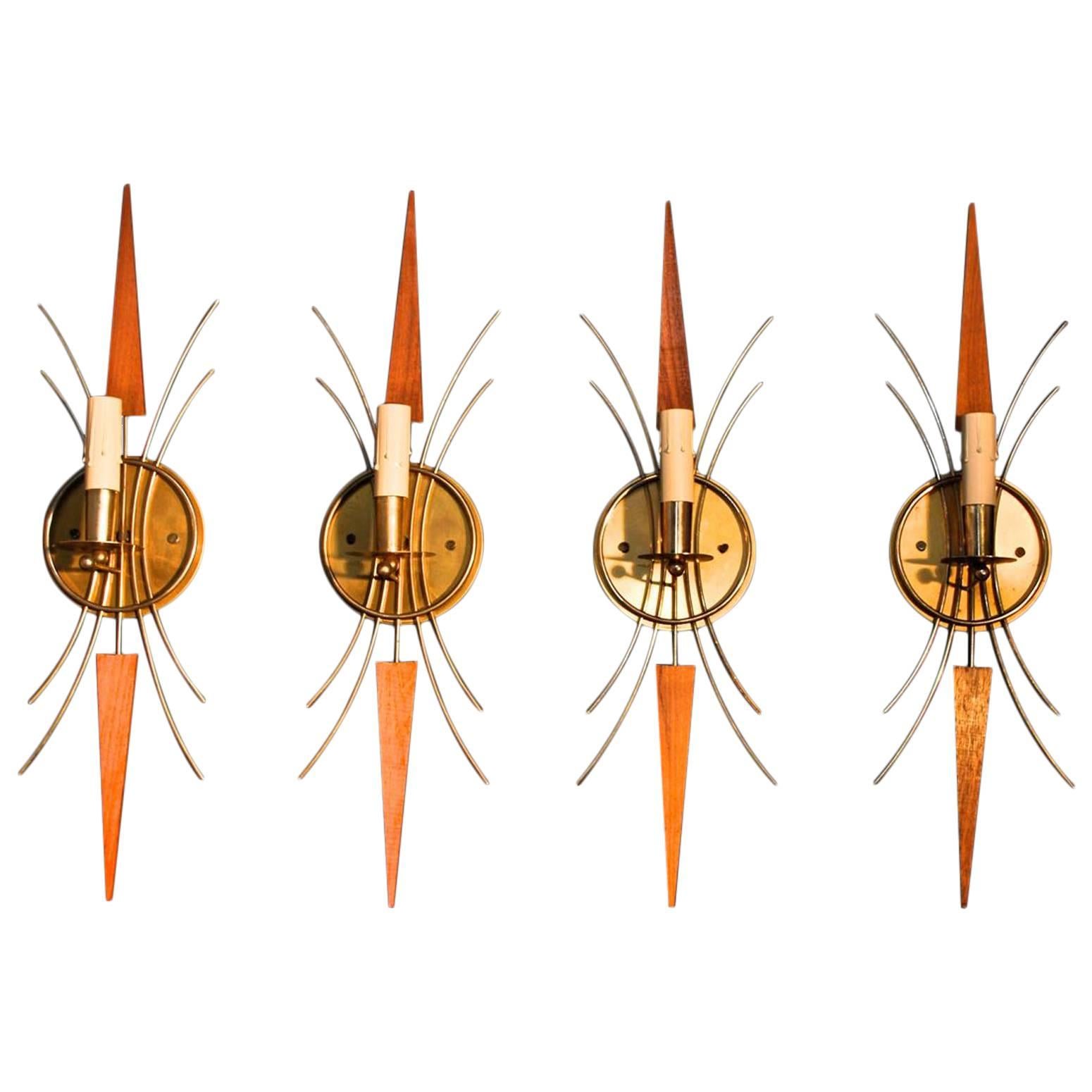 Set of Four Large Mid-Century Atomic Sconces For Sale