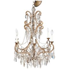 Very Elegant Italian Six-Arm Chandelier in Gilded Wrought Iron and Crystal